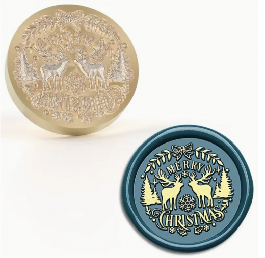 Siegelstempel Merry Christmas mit Rentieren