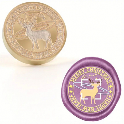 Siegelstempel Merry Christmas/Happy New Year mit Rentier