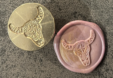 Siegelstempel Longhorn Kuh Schädel mit Muster