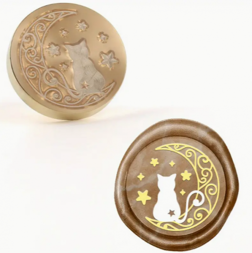 Siegelstempel Katze auf Mond